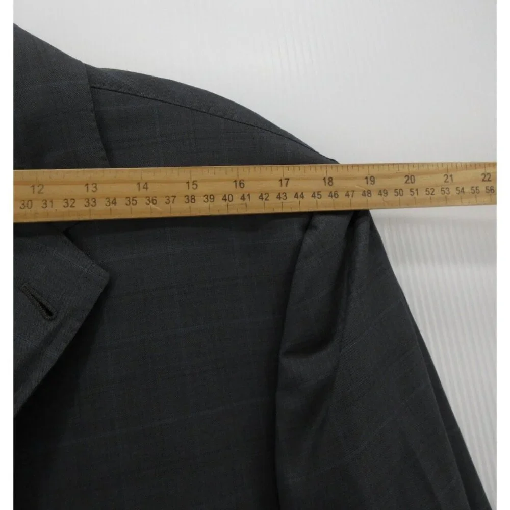 Ermenegildo Zegna Sport Coat 44 Charcoal Blazer Wool Windowpane Jacket*